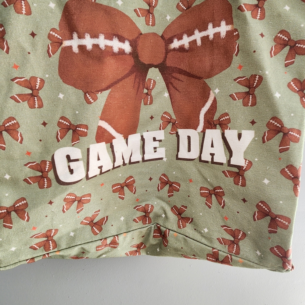 Game Day Football Bow Ribbon Light Canvas Tote Bag NWT - Picture 10 of 13